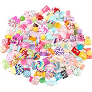 30pcs 무작위 캔디 점액 매력 귀여운 세트 혼합 수지 과자 플랫 백 점액 DIY 공예 만들기 및 Ornamen DIY 용품 만들기