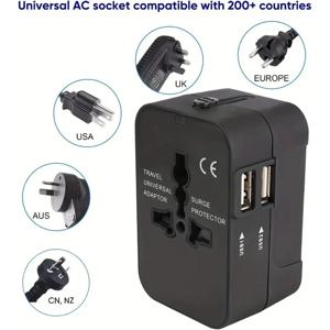 듀얼 USB 포트 범용 여행용 어댑터 영국-유럽 플러그 어댑터 벽면 충전기 AC 전원 변환기 미국, 유럽, 영국, 호주용