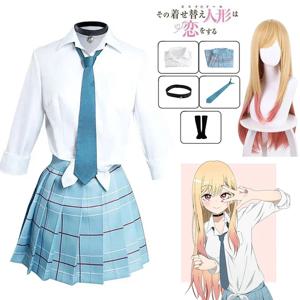 Anime My Dress Up 달링 키타가와 마린 코스프레 의상 키타가와 마린 코스프레 드레스 학교 교복 가발 정장 여자 여자