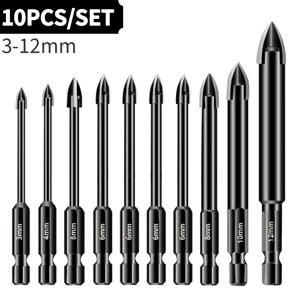 10Pcs 6mm 크로스 16 진수 드릴 비트 세트 타일 도자기 유리 거울 다기능 타일 도자기 드릴 비트 키트 도구 초경 드릴