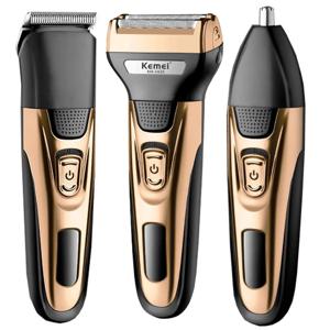 Kemei 남성용 충전식 전기 면도기, 수염 헤어 트리머, 바디 코 귀 면도기, 얼굴 면도기, 미용 키트, 3in 1
