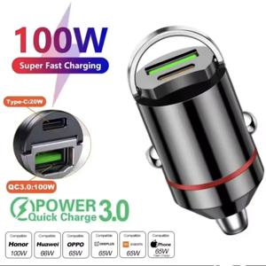 200W 듀얼 USB 차량용 충전기 풀 링 고속 충전 자동차 전화 충전기 어댑터 샤오미 삼성 미니 차량용 충전기