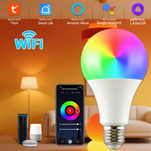 투야 RGB LED 전구 스마트 와이파이 E27 스마트 램프 220V 110V 10W 15W 20W 램프 스마트 라이프 앱 구글 어시스턴트 음성 제어