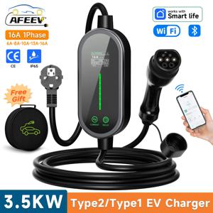 AFEEV 타입 2 휴대용 EV 충전기, 전기 자동차 충전기, EVSE 고속 충전 케이블, 월박스, 와이파이 앱, 블루투스 제어, 3.5KW, 16A 타입 1