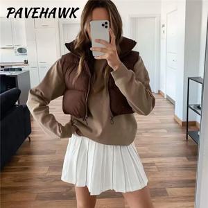 여성용 짧은 면 다운 조끼, 따뜻한 민소매, 스탠드업 칼라, 캐쥬얼 겉옷, 루즈한 기본, 두꺼운 재킷, 여성 의류, 겨울