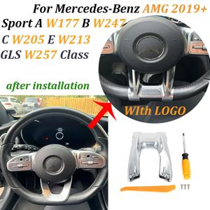 메르세데스 벤츠 AMG A/B/C/E/G/CLS/CLA 클래스 2019 + 자동차 스티어링 플랫 휠 하단 트림 커버, 로고 ABS 건설 키트