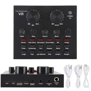 V8 사운드 카드 오디오 세트 인터페이스 외부 Usb 라이브 마이크 사운드 카드 컴퓨터 Pc 휴대 전화 Singin 용 Bluetooth 기능