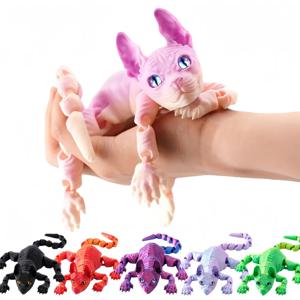3D 인쇄 스핑크스 고양이 Fidget 장난감 현실적인 털이없는 입상 관절 고양이 재미 있은 장난감 고양이 애인 수집가 홈 인테리어