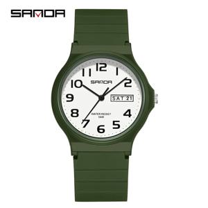 SANDA 9072 미니멀리스트 여성용 쿼츠 시계, 가볍고 심플한 블랙 손목시계, 방수 기능, 날짜 표시 및 야간 조명 포함