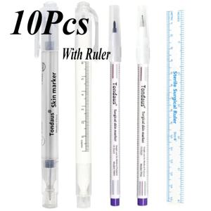 눈금자 의료 수술 영구 화장 바디 문신 피어싱 스크라이브 스킨 마커 펜과 10Pcs 일회용 멸균 패키지