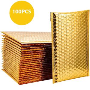 100 Pcs 황금 금속 버블 메일러 호일 버블 방수 알루미늄 처리 된 우편 가방 선물 포장 패딩 배송 봉투