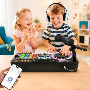 마이크가있는 어린이 DJ 믹서 전자 피아노 키보드 블루투스 DJ 턴테이블 콘솔 주니어 악기 크리스마스 선물