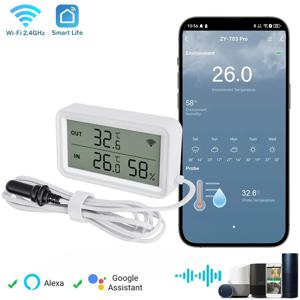 Tuya WiFi Zigbee 온습도 센서 LCD 화면 온도계 외부 프로브 포함 SmartLife 호환