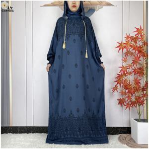 2025 여성 긴 소매 드레스 코튼 라마단 Abaya 두 모자 이슬람 여성 Kaftan 드레스 두바이 터키 이슬람기도 의류