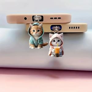 귀여운 고양이 장식 액세서리 걸이형 액세서리 범용 먼지 마개 2D 폰 먼지 마개 아이폰 삼성 타입-C 인터페이스용