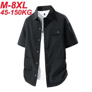 남성용 여름 셔츠 빅 사이즈 6XL 7XL 8XL 통기성 비즈니스 공식 셔츠 남성 반팔 솔리드 컬러 카키 화이트 50-140KG