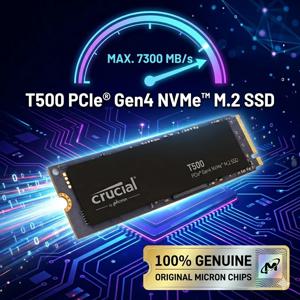 크루셜 T500 1TB Gen4 NVMe M.2 SSD 7300MB/s 게이밍용 내장형 솔리드 스테이트 드라이브 (PS5, 노트북, PC용) CT1000T500SSD8 OEM 정품