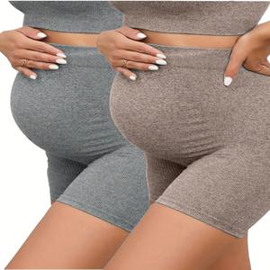 2Pcs 여름 출산 레깅스 여성 요가 피트니스 스포츠 높은 허리 배꼽 임신 바지 슬림 패션 반바지