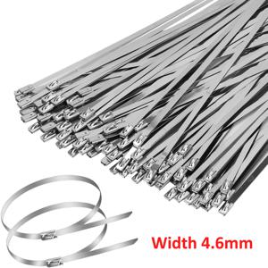 100PCS 304 스테인레스 스틸 지퍼 타이 폭 4.6mm 기계 차량 배기 용 헤비 듀티 다목적 자동 잠금 케이블 타이