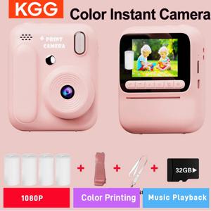 컬러 인쇄 카메라 어린이 인스턴트 카메라 32GB 1080P 열 인쇄 디지털 카메라 인쇄 사진 비디오 게임 음악 어린이 선물