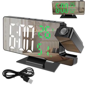 180도 LED 디지털 알람 시계 프로젝션 시계 ° 회전식 프로젝터 거울 홈 오피스 테이블을 위한 대형 스크린 프로젝션 시계
