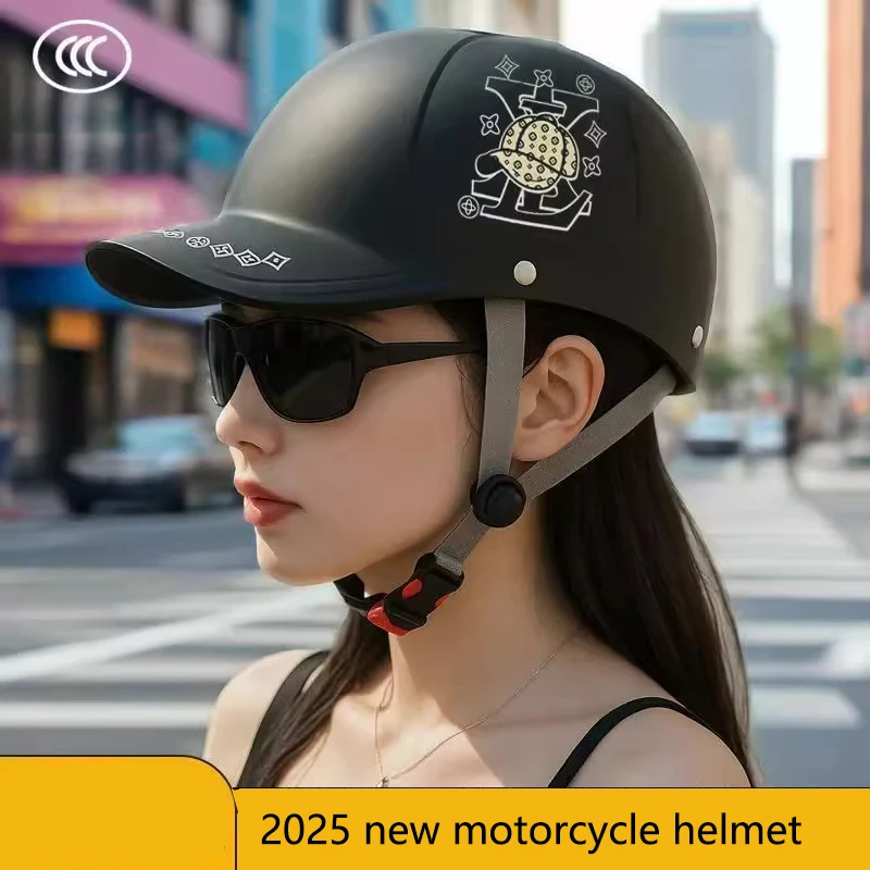 2025 카페 레이서 초퍼 스쿠터 안전 하드 햇 하프 페이스 빈티지 여름 캡 오토바이 하프 헬멧 야구 모자 스타일