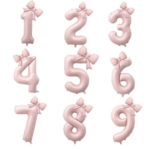1세트 대형 40인치 숫자 핑크 포일 풍선 리본 포함 1 2 3 4 5 6 7 8 9 어린이 남아 여아 생일 파티 베이비 샤워 장식