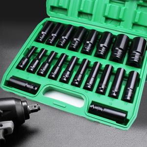 1/2인치 드라이브 6점 임팩트 소켓 세트 10-20개/세트 8-32mm 미터 크기 탄소강 임팩트 소켓 세트(하드 보관함 포함)