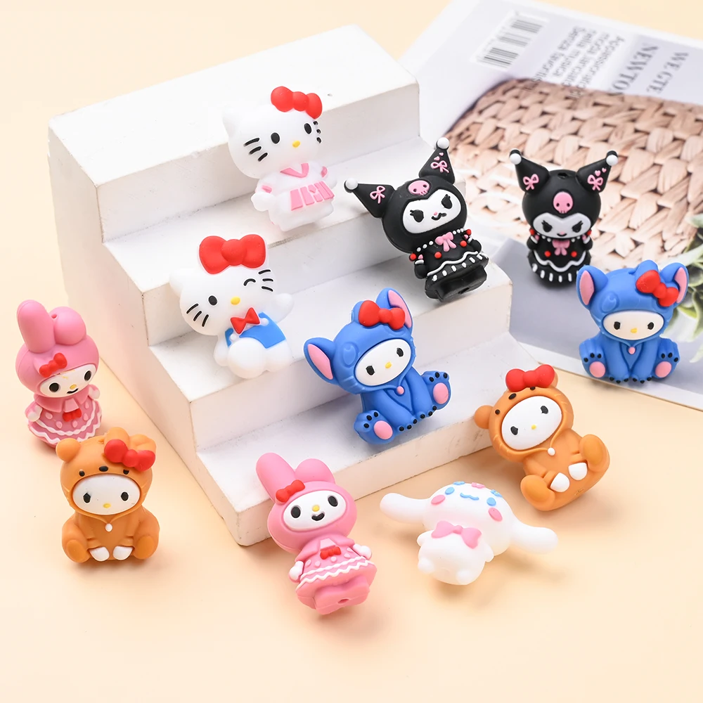 7개입 3D 만화 인형 실리콘 비즈 식품 등급 치발기 비즈 DIY 고무젖꼭지 클립 치아발육 장난감 고무젖꼭지 홀더 액세서리