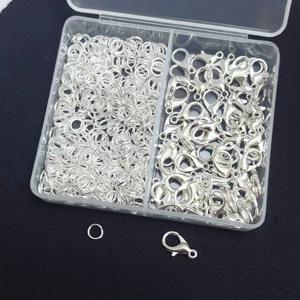 300개/박스 실버 색상 로브스터 클립 및 오픈 링 팔찌 목걸이 연결 부품 DIY 보석 제작 액세서리 키트