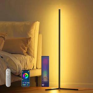 RGB LED 플로어 램프, LED 코너 램프, 음악 동기화 및 1600만가지 DIY 색상 지원 스마트 모던 플로어 램프