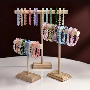1개 나무 구슬 보관 랙 - 팔찌, 목걸이, 헤어 액세서리 및 구슬용 T자형 디스플레이 스탠드, 다기능 디스플레이