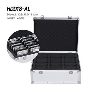 HDD18-AL 40.8x31.2x18.4cm 전문가용 알루미늄 HDD 보관 케이스 – 3.5인치 하드 디스크 드라이브용 안전한 충격 방지 휴대용 박스