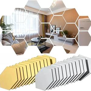 육각형 아크릴 거울 벽 스티커 아크릴 접착식 금색 은색 모자이크 타일 탈부착 가능 DIY 침실 욕실 (5개)