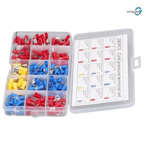 280개 와이어 커넥터 키트 절연 크림프 터미널 세트 케이블 커넥터 스페이드 크림프 터미널 키트 구리 접점 크림프 터미널