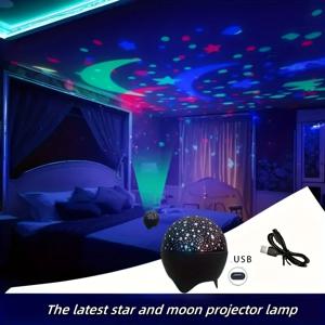 프로젝터 라이트 별이 빛나는 하늘 달 화려한 스트로브 라이트 야간 조명 USB 플러그인 파티 장식 선물 어린이 방 분위기 갤럭시