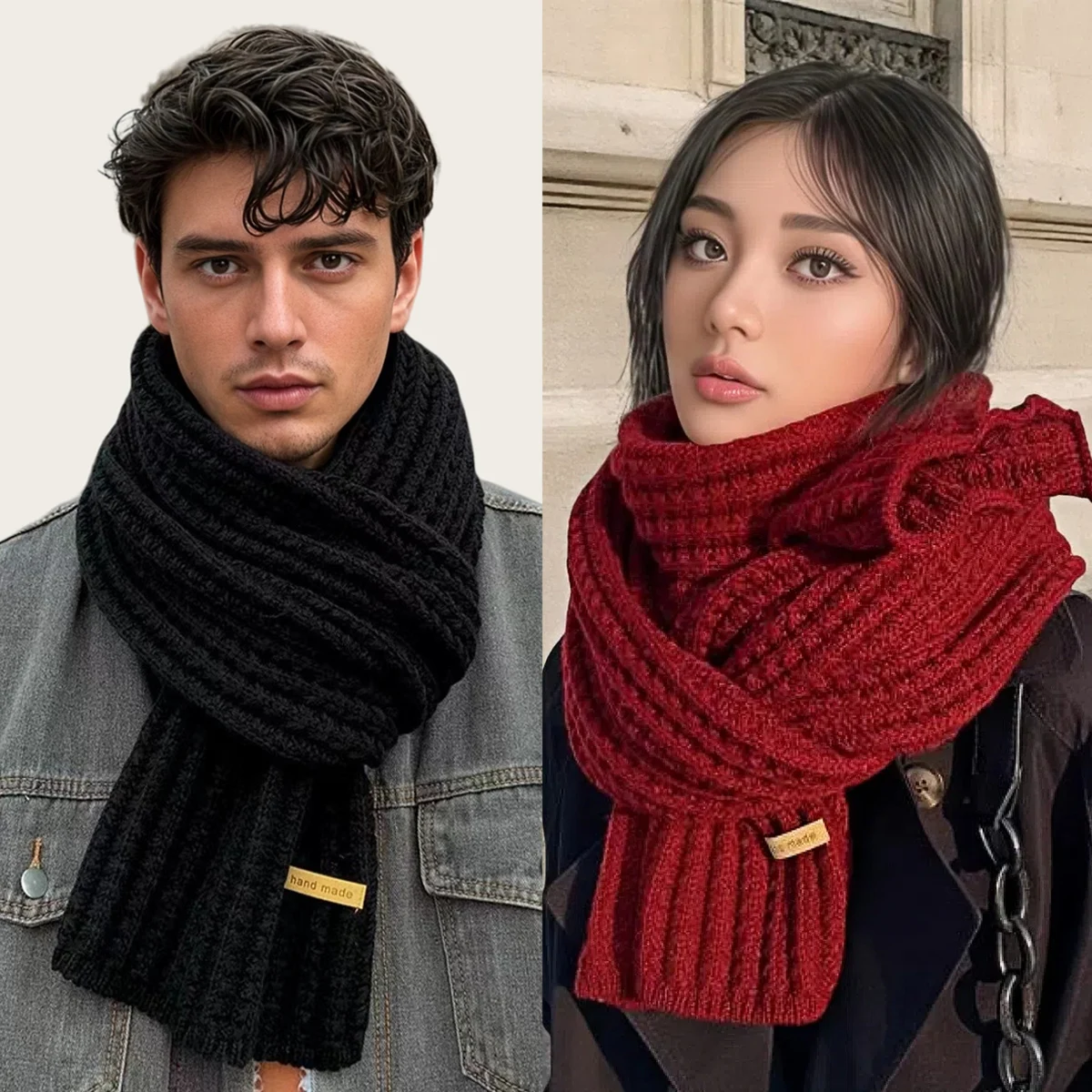 남성 여성 겨울 가을 양모 부드러운 솔리드 캐시미어 Neckerchief 간단한 패션 블랙 학생 스카프에 두꺼운 따뜻한 니트 스카프