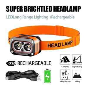 충전식 LED 헤드램프, 5가지 모드를 갖춘 초고휘도 헤드라이트, USB 충전,60 °   캠핑, 달리기용으로 조절 가능하고 오래 지속됩니다.