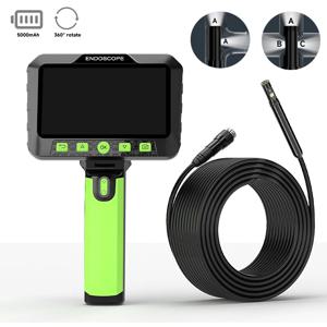 360 °   자동 회전 산업용 내시경 5인치 IPS 스크린 내시경 9.5mm 1080P HD 분리형 디자인 IP67 파이프 검사 카메라