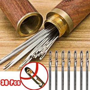 30pcs 블라인드 바느질 바늘 노인 스테인레스 스틸 빠른 자동 자체 스레딩 바늘 스티칭 핀 DIY 펀치 바늘 실꿰기