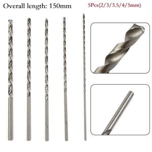 5개입 150mm 초장형 고속강 드릴 비트 세트 은색 목재 알루미늄 플라스틱용 드릴 2mm 3mm 3.5mm 4mm 5mm