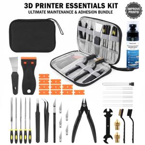 40개 3D 프린터 도구 키트 및 베드 글루 스프레이: FDM/SLA 청소 및 마감 + PLA ABS PETG TPU용 방지 접착제, 잔여물 없음