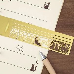 귀여운 고양이 양면 자, 속이 빈 금속 북마크 자, 그림 그리기, 일기, 수첩용 다기능 자