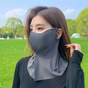 단색 아이스 실크 페이스 마스크, 야외 스포츠용 다용도, 스카프, 통기성 구멍, 시원한 베일