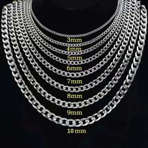 925 스털링 실버 도금 플랫 쿠반 체인 목걸이 남성용 목걸이 액세서리 4MM/6MM/8MM/10MM 폭