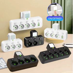 스위치 야간 조명 다중 구멍 전원 스트립 가정용 소켓 EU 플러그 콘센트 4개 소켓 USB Type-C 포트 포함 1-4 변환기