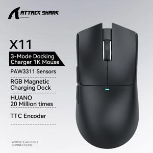 어택 샤크 X11 게이밍 마우스 및 X11 SE 무선 마우스 22000 DPI, PAW3311 센서, BT/2.4G/유선, 59g 경량, 2000만 클릭