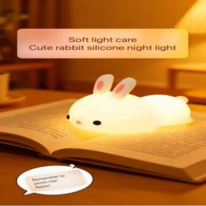 터치 센서 RGB LED 토끼 수면등 다채로운 USB 충전식 실리콘 토끼 램프 어린이 아기 장난감 축제 선물