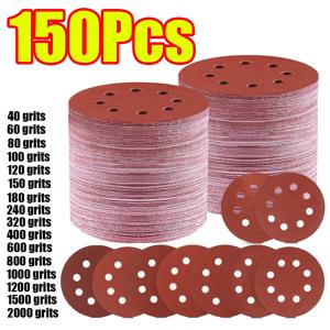 1-150개 5인치 8홀 샌드페이퍼 125mm 원형 홀 훅앤루프 샌딩 디스크 40-2000 그릿 랜덤 오비탈 샌더 연마 도구용