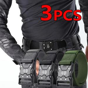 남성용 3피스 정품 전술 벨트 - 블랙 퀵 릴리스 버클 탄성 나일론 브레이드 소재 내구성 야외 스포츠 허리 벨트